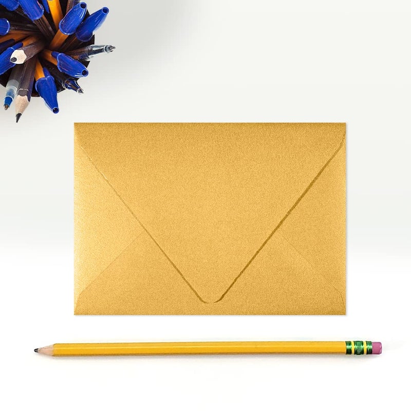 LUXPaper 4Bar A1 Contour Flap Invitation Envelopes | 3 5/8" x 5 1/8" | Gold Metallic | 80lb. Text | 50 Qty - Image 4